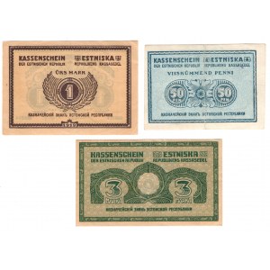 Estonie, (1,3 marks, 50 penniä) 1919 - ensemble de 3 pièces