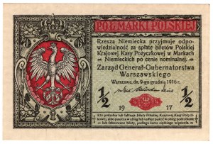 Pologne, 1/2 marque polonaise 1916, Général, série B - très bien conservé