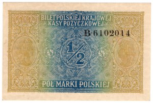 Poľsko, 1/2 poľskej značky 1916, generál, séria B - krásne zachovalá