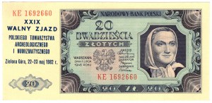 Poland, 20 zloty 1948, KE series, with a commemorative overprint - XXIX WALNY ZJAZD POLSKIEGO TOWARZYSTWA ARCHEOLOGICZNEGO I NUMIZMATYCZNEGO, Zielona Góra, May 22-23, 1982
