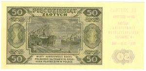 Polsko, 50 zlotých 1948, série EL, s pamětním přetiskem - 50. výročí založení NUMIZMATICKÝCH spolků v Bydhošti 1935-22.XI-1985