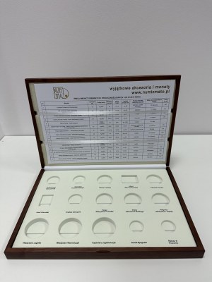 Drevená dekoratívna škatuľka na sadu strieborných a pamätných mincí v hodnote 5 zlotých emisie 2015