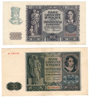 Pologne, 20 zloty 1940 | 50 zloty 1941, ensemble de 2 pièces
