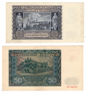 Pologne, 20 zloty 1940 | 50 zloty 1941, ensemble de 2 pièces
