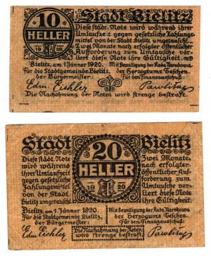 Bielsko (Bielitz), 10 e 20 haler 1920, set di 2 pezzi