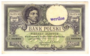 Polen, 500 Zloty 1919, Serie SA - mit einer Briefmarke - WERTLOS