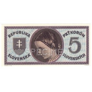 Slovensko, 5 korún (1945) A048, SPECIMEN