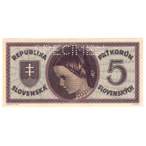Slovakia, 5 crowns (1945) D002, SPECIMEN