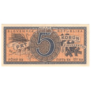 Slovakia, 5 crowns (1945) D002, SPECIMEN