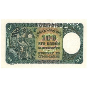 Československo, 100 korún 1940 (1945), SPECIMEN - s pečiatkou