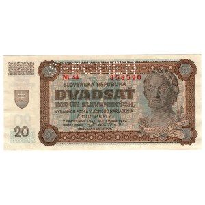 Slovaquie, 20 couronnes 1939, SPECIMEN