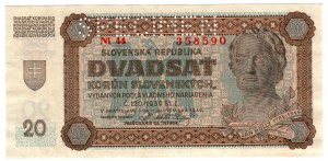 Slovensko, 20 korún 1939, SPECIMEN