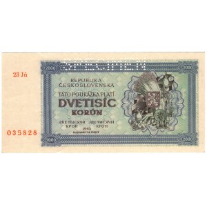 Československo, 2 000 korún 1945, SPECIMEN