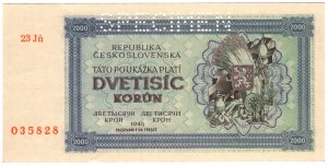 Československo, 2 000 korun 1945, SPECIMEN