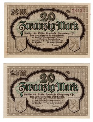 Germany, Konigsberg, 20 marks 1918, set of 2 pieces (black and red numeral)
