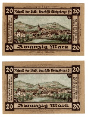 Germania, Konigsberg, 20 marchi 1918, set di 2 pezzi (cifre nere e rosse)