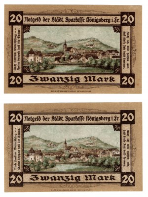 Allemagne, Konigsberg, 20 marks 1918, ensemble de 2 pièces (chiffre noir et rouge)