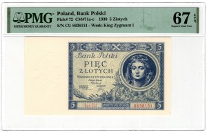 Pologne, 5 zlotys 1930, série CU