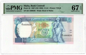 Malta, 5 lire 1967 (senza data 1989)