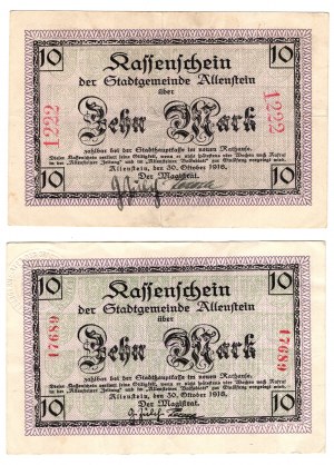 Olsztyn (Allenstein), 10 Mark 1918, Satz von 2 Stück