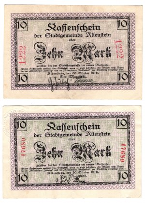 Olsztyn (Allenstein), 10 marks 1918, set of 2 pieces