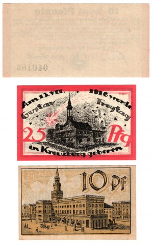 Pisz (Johannisburg) 10 fenigów 1917 | Kreuzburg (Kluczbork) 25 fenigów | Opole (Oppeln) 10 fenigów, zestaw 3 sztuki