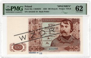 100 zloty 1939 MODEL, série A 012345 - Specimen No 10 - PMG 62 - pièce unique