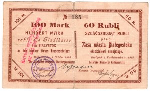 Bialystok, 100 marks = 60 roubles 1915, pièce rare