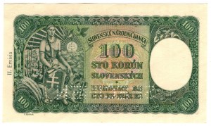 Cecoslovacchia, 100 korun 1940 (1945), SPECIMEN - con francobollo