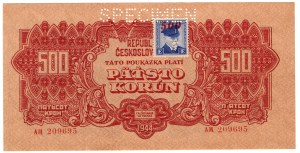 Czechoslovakia, 500 crowns 1944 (1945), SPECIMEN - with stamp