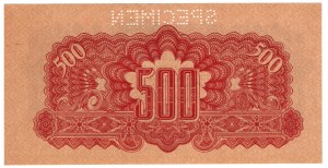 Československo, 500 korún 1944 (1945), SPECIMEN - s pečiatkou