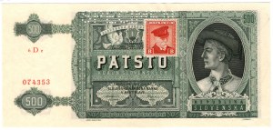 Cecoslovacchia, 500 corone (1945) su 500 corone slovacche 1941, SPECIMEN - con francobollo