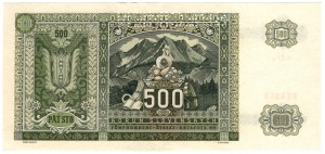 Czechosłowacja, 500 koron (1945) na 500 koronach słowackich 1941, SPECIMEN - ze znaczkiem