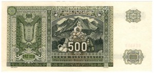 Czechoslovakia, 500 crowns (1945) on 500 Slovak crowns 1941, SPECIMEN - with stamp