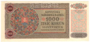 Československo, 1 000 korún 1940 (1945) na 1 000 slovenských korún 1940, SPECIMEN - s pečiatkou