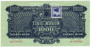 Tchécoslovaquie, 1 000 couronnes 1944 (1945), SPÉCIMEN - avec timbre