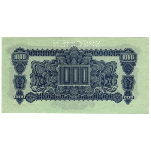 Czechosłowacja, 1 000 koron 1944 (1945), SPECIMEN - ze znaczkiem