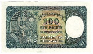 Tschechoslowakei, 100 Kronen 1940 (1945), SPECIMEN - mit Stempel