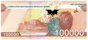 Usbekistan, 100 0000 soʻm 2021, SPECIMEN