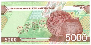Uzbekistan, 5,0000 soʻm 2021, SPECIMEN