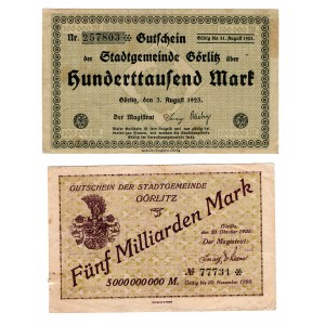Zgorzelec (Görlitz), 100 000 marek 1923 / 5 miliardów marek 1923, zestaw 2 sztuki