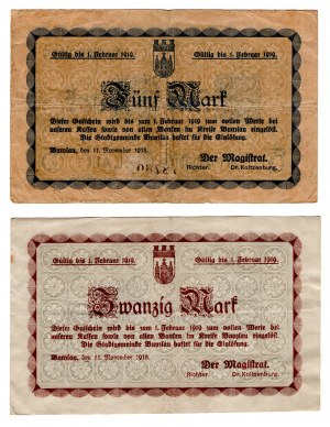 Bolesławiec (Bunzlau), 5 i 20 marek 1919, zestaw 2 sztuki