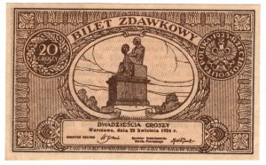 Poľsko, 20 groszy 1924, vstupenka - krásne zachovaná
