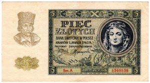 Pologne, 5 zlotys 1940, série A