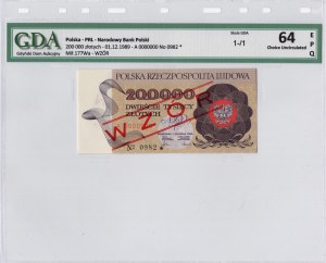 Poľsko, Poľská ľudová republika, 200 000 zlotých 1989, séria A, vzor č. 0982