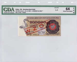 Pologne, République populaire de Pologne, 200 000 zloty 1989, série A, modèle n° 0982