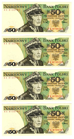 Polen, Volksrepublik Polen, 50 Zloty 1988, KE-Serie - 4 aufeinanderfolgende Ausgaben, Satz zu 4 Stück