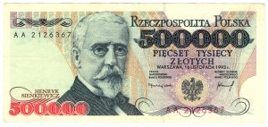 Poľsko, III RP, 500 000 zlotých 1993, séria AA - vzácne