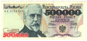 Polska, III RP, 500 000 złotych 1993, seria AA - rzadki