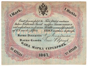 Fínsko, 1 markkaa 1867 - veľmi vzácne v dobrom stave